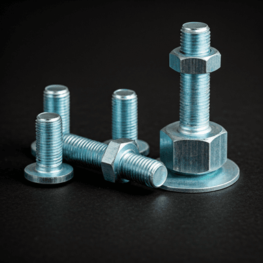 Industrial metal fasteners and bolts close up